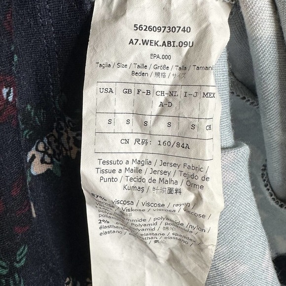 Weekend Max Mara Midi Bird Dress Floral Ruched Long Sleeve Round Neck Navy Small - Picture 4 of 5